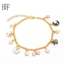 Японские Сейлор Мун Звезды Луна бант Ангел браслеты с крыльями милые черные кошки розовый Сакура браслет с шармами цветами для детей женщин