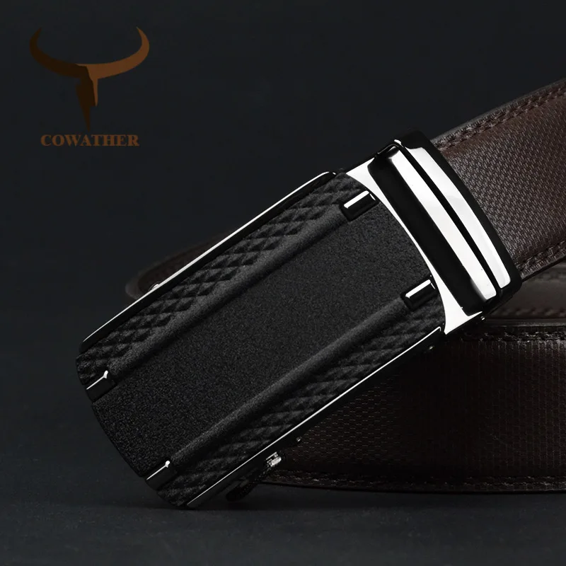 

COWATHER Men Belt Cow Genuine Leather Belt For Men Cowhide Male Strap Cowskin Straps Alloy Automatic Buckle Free Shipping CZ143