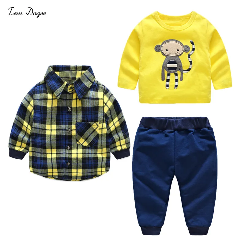 Baby Boys Spring Autumn Clothing Sets Cotton Plaid Shirt + Shirt