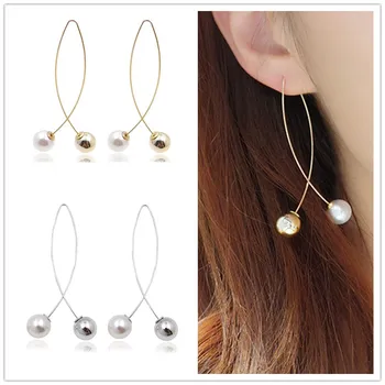 EK234 New Cross Imitation Pearl Earrings Long Simple Fashion Earrings Women Wedding Jewelry Boucles D'oreilles Pour Les Femmes