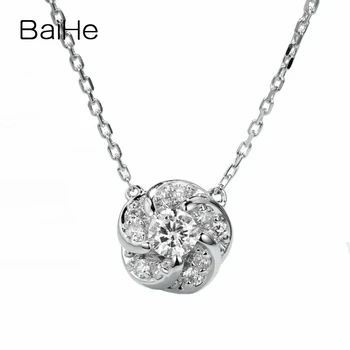 شراءBAIHE الصلبة 18K الذهب الأبيض 0.11ct الماس الطبيعي الزفاف العصرية غرامة مجوهرات جميلة زهرة قلادة الماس قلادة المرأة
