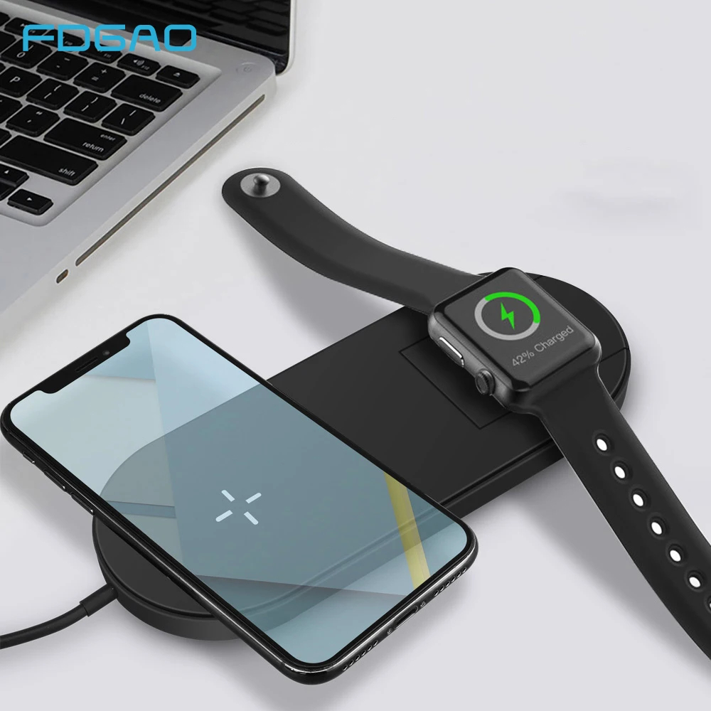 

Fdgao 2 in 1 Fast Charging Pad Qi Wireless Charger for Apple Watch 1 2 3 For iPhone XS Max XR X 8 Plus For Samsung S9 S8 S7 S6
