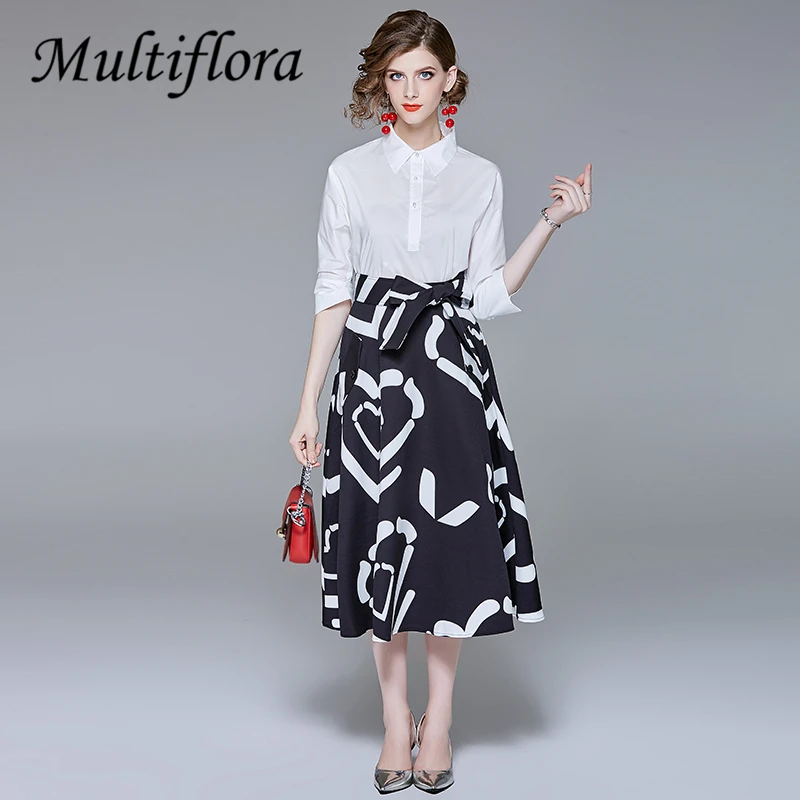 

Multiflora Spring female Fashion Office Lady Women Suits high waist A-Line Dress + Blouse