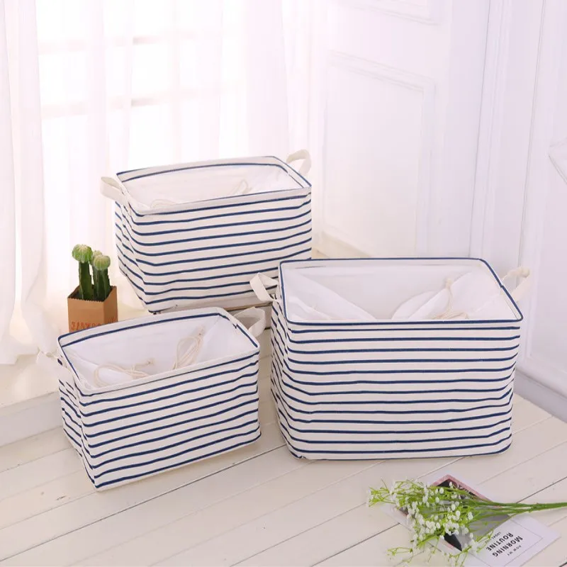 New Cotton And Linen Storage Baskets Clothing Waterproof Stripes