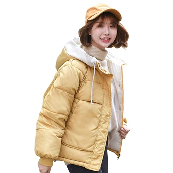 

Jacket Women Winter Fashion Warm Thick Solid Short Style Cotton padded Parkas Coat hooded outerwear parkas mujer 2019