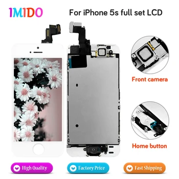 

10PCS Full Set LCD Display For iPhone 5S Home button+Front camera LCD display Touch screen Digitizer Assembly DHL shipping