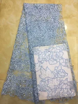 

Sky Blue High Quality Nigerian Lace Fabrics 2019 African French Net Lace Fabric Gold Line Sequins Tulle Mesh Fabric For Party