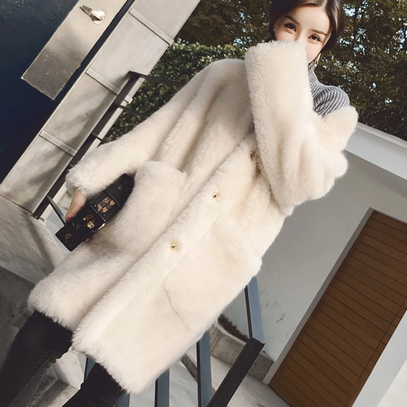 Imitation lamb fur coat in the long section sheep