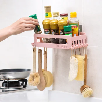 

1pc Wall-mounted Kitchen Racks Free Punch Seasoning Storage Rack Plastic Seasoning Shelf