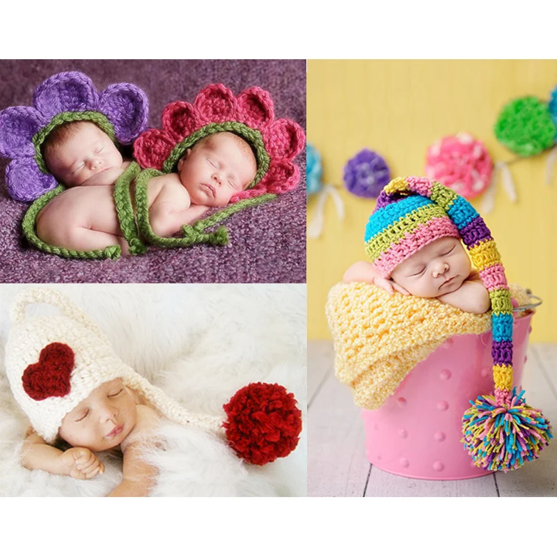 Детская зимняя вязаная шапка ручной работы, вязаная крючком, детская шапка с цветами и помпоном, Bebe Bonnet, реквизит для фотосессии, шапки с сердечками