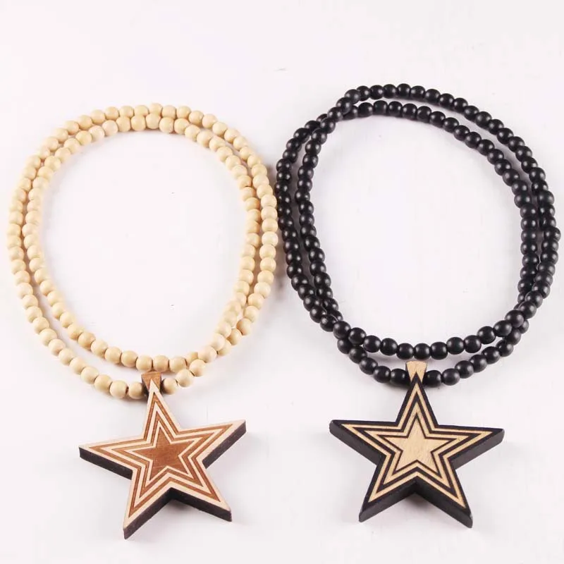 Star Laser Engraved Stars Wooden Bead Necklace Sky Solid Wood Pendant