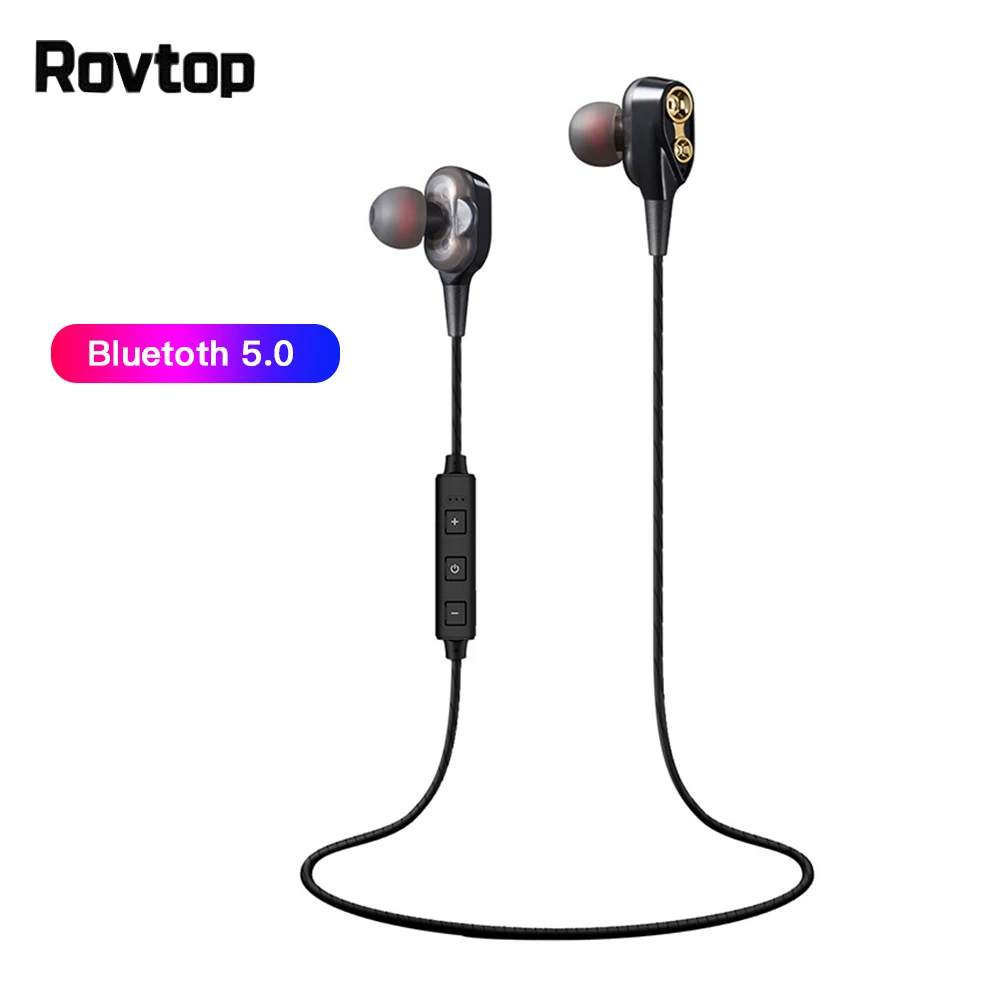 Беспроводные наушники Rovtop с Bluetooth двойные динамические гибридные глубокими
