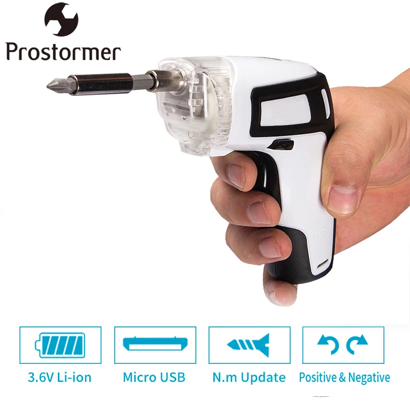 

PROSTORMER 3.6V USB Charge Adjustable Hand Electric Cordless Screwdriver For Battery Power Tools+26 Drill Bits With LED TA0199