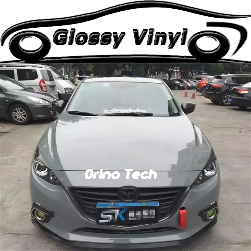 

3-Layers Ultra High Glossy Cement Gray Wrap Vinyl Truck Vehicle Gloss Wrapping Covers Film Air Bubble Free Size:1.52*20m/Roll