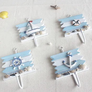 

Mediterranean Style Wooden Nautical Ship Anchor Towel Wall Hooks Hangers Figurines For Home Hanging Decor Ornaments