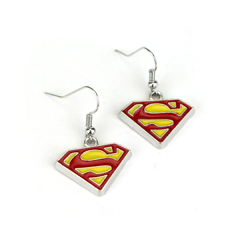 

Super Hero Superman Earrings Justice League Movie Cosplay Jewelry Supermen Drop Earrings for Woman Wholesale 20 Pairs/lot