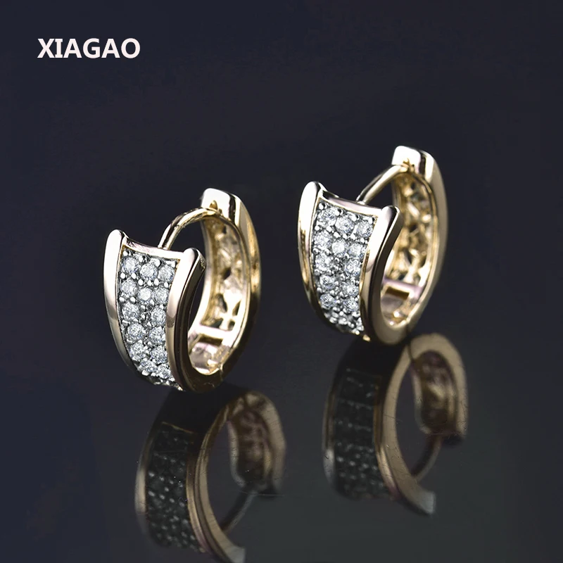 XIAGAO Trendy Statement Gold color Hoop Huggie Earrings For Women font b Crystal b font Zirconia