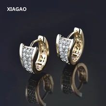 XIAGAO Trendy Statement Gold-color Hoop Huggie Earrings For Women Crystal Zirconia Earings Brincos Trend Wedding Jewelry