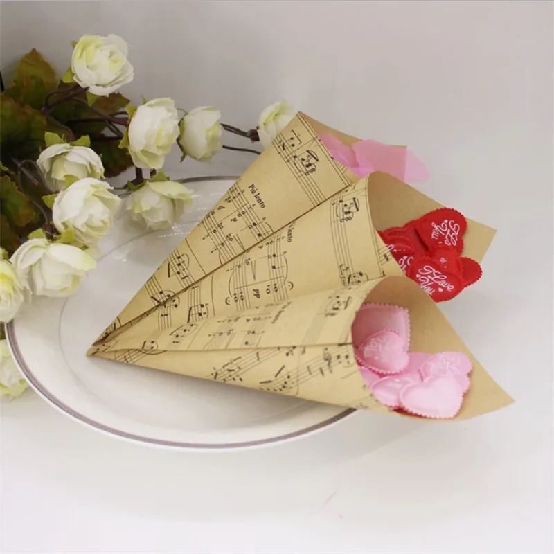 

Creative Brown Musical Notes DIY Wedding Favors Kraft Paper Cones Candy Boxes Ice Cream Cones Party Gift Box 100