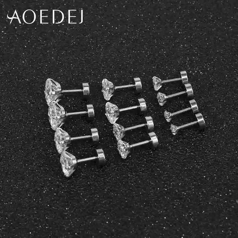 AOEDEJ, 12 шт./лот, серьги-гвоздики из нержавеющей стали, женские серьги-гвоздики с кристаллами, круглые серьги с кубическим цирконием, женские серьги