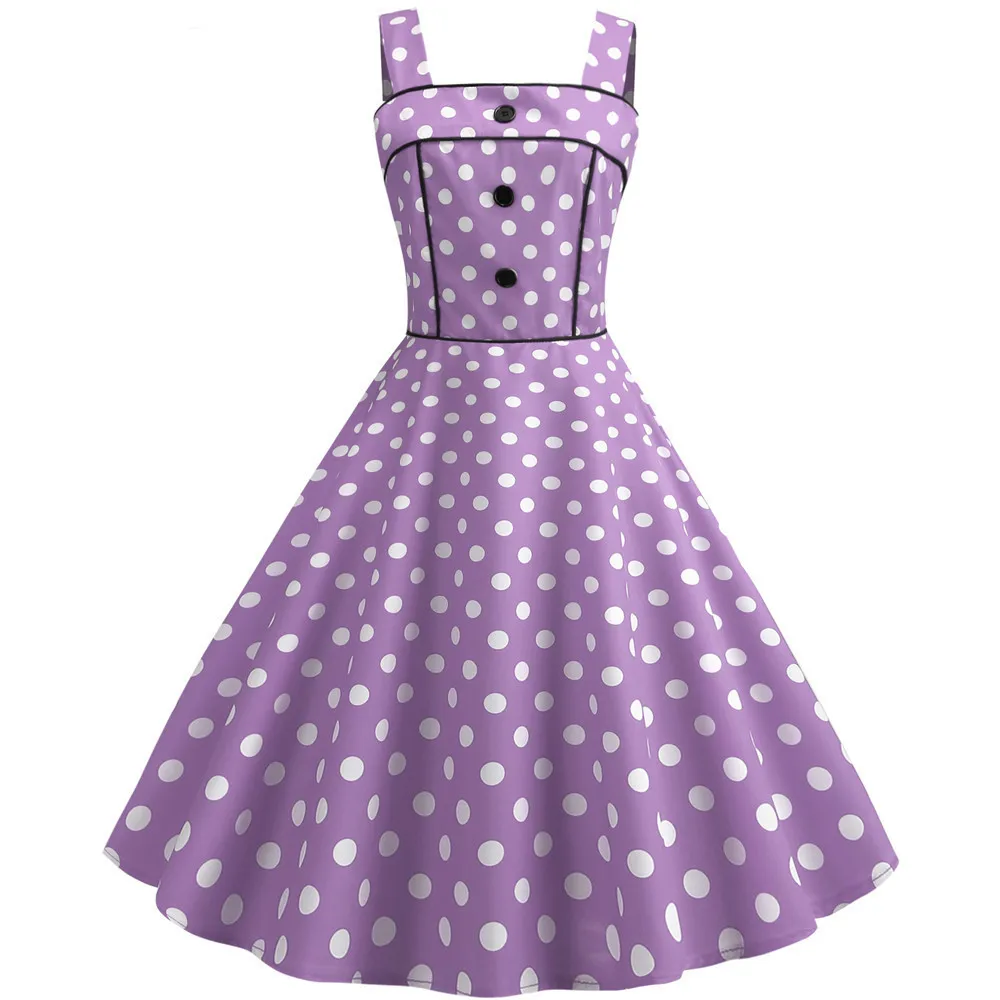 Summer Purple Polka Dot Dress Women Big Swing 60s 50s Rockabilly Robe Vintage Dress Pin Up 
