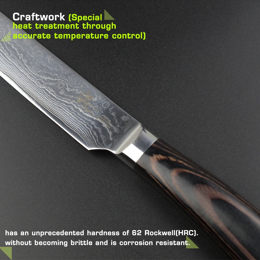 " дюймовый нож-Кливер, Дамасские кухонные ножи, японский нож для резки мяса, хороший стальной нож коричневого цвета, деревянная ручка с изгибом