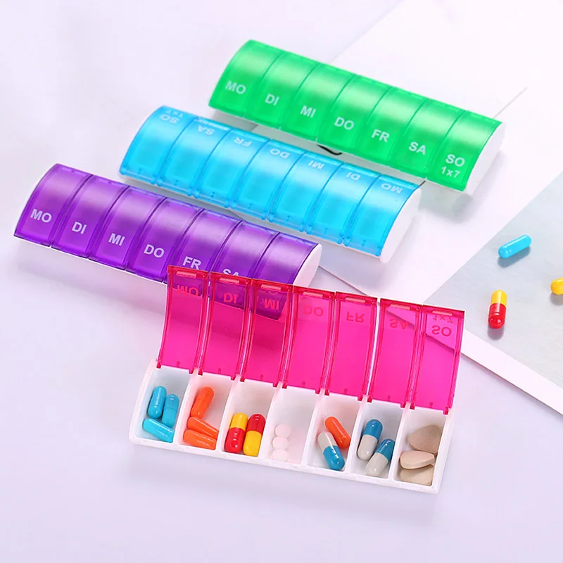 NEW 4 colors Portable 7 Days Weekly Pill Organizer Tablet Pill Storage Box Plastic Medicine Box Splitters DC88 Health Care Tool