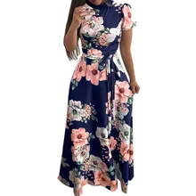 Plus Size Maxi Dress Summer Fashion Turtleneck Short Sleeve Floral Print High Waist Lace Up Belts Long Sundress Vestidos Mujer Plus Size Maxi Dress Summer Fashion Turtleneck Short Sleeve Floral Print High Waist Lace Up Belts Long Sundress Vestidos Mujer