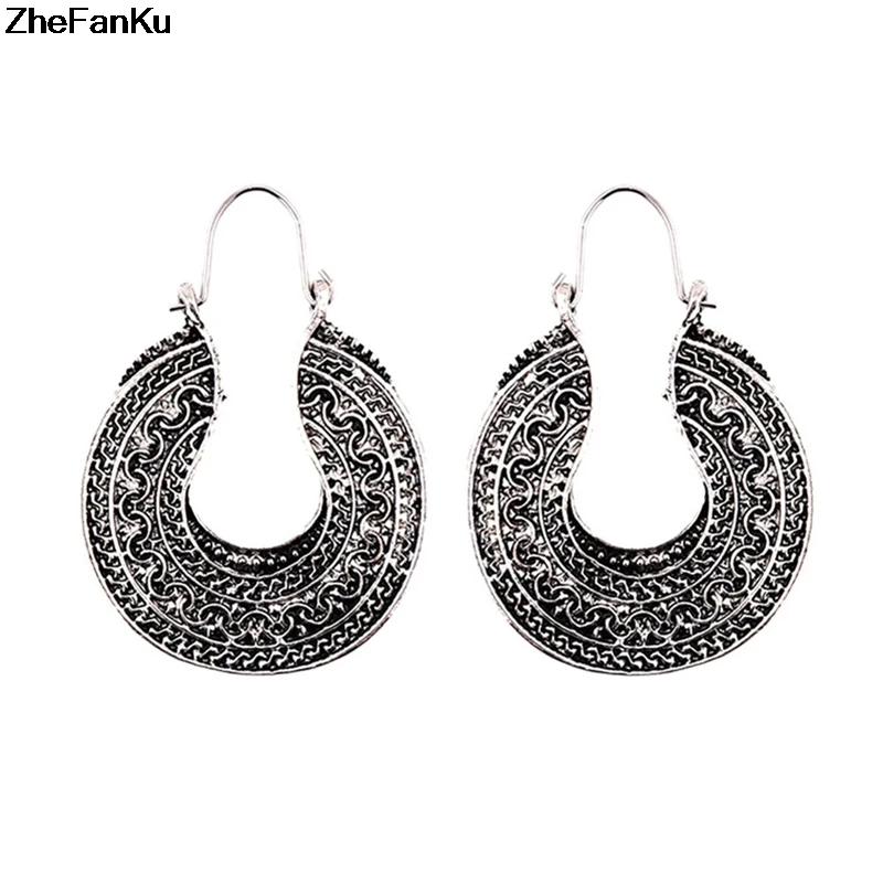 

5 Types 2019 New Retro Antique Silver Color Earrings Hollow Vintage Personality Drop Earrings For Women Party Gift