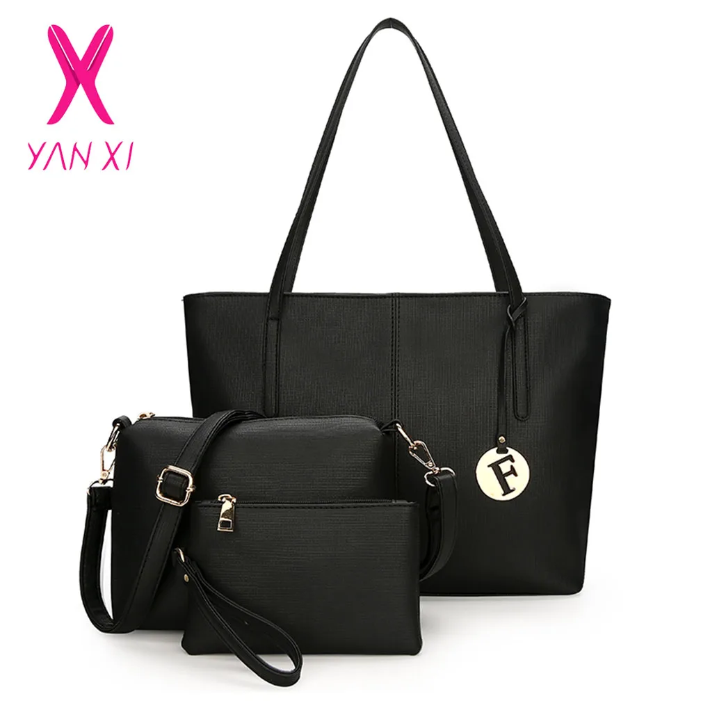 

YANXI New Women Composite Bag 3 Sets Women Large Tote Bags Solid Color PU Leather Female Crossbody Bags for Women Handbag Wallet