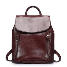 Women Designer Genuine Leather Backpack Belt Buckle Simple Casual Daypack Ladies Black Brown Cow Leather Packsack