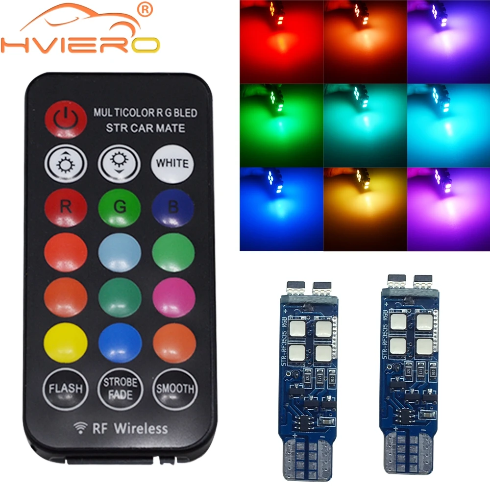 T10 W5W RF Управление RGB светодиодный чтение светильник RGB T10 светодиодный 194 168 автомобильный габаритный фонарь номерного знака светильник позиции купольный светильник AC/DC 12V