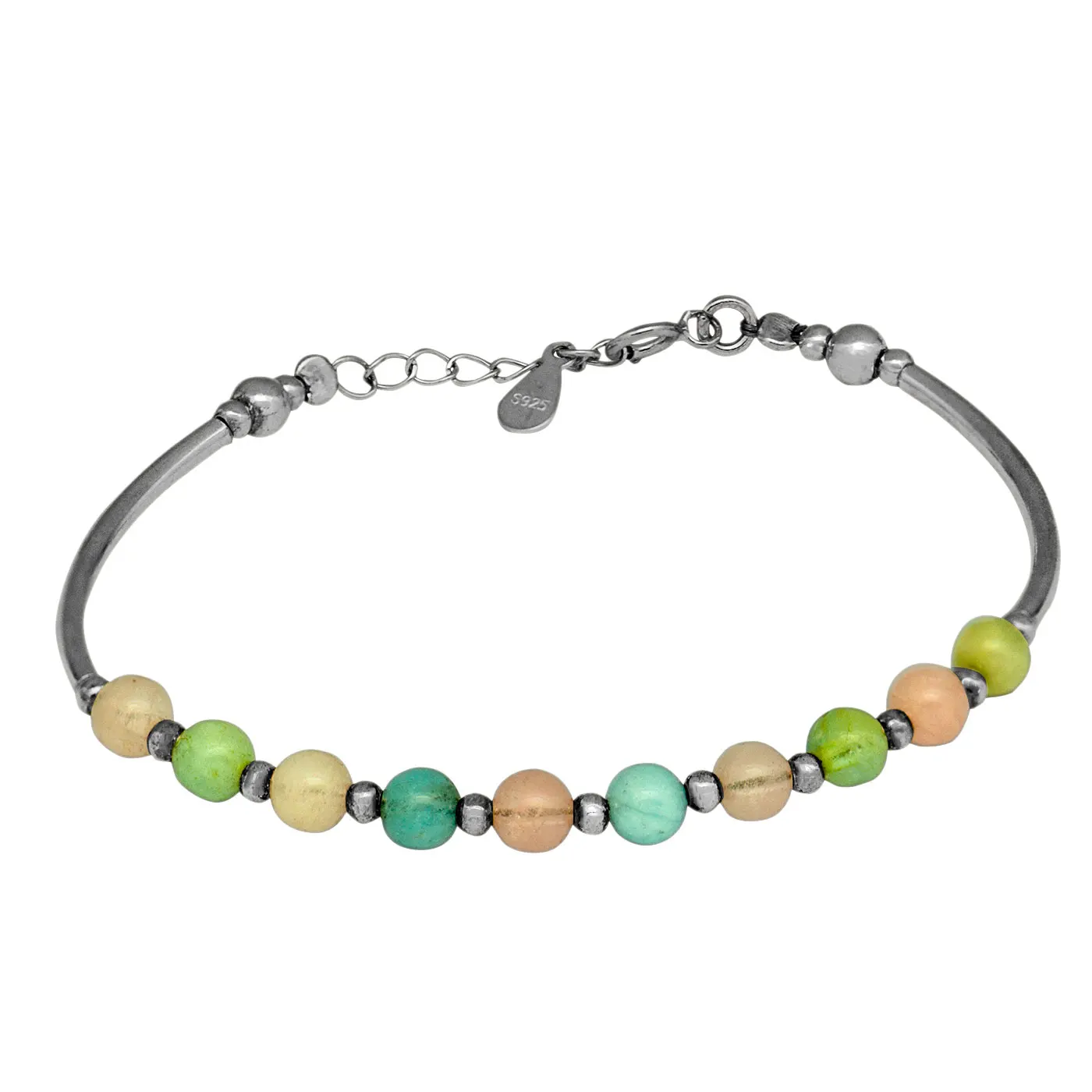 

Fashion Natural Colorful Beryl Beads 925 Sterling Silver Bracelet