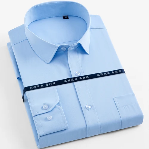 Мужская классическая Однотонная рубашка с длинным рукавом, с накладным нагрудным карманом, деловая, офисная, белая мужская рубашка - Цвет: 3012-03