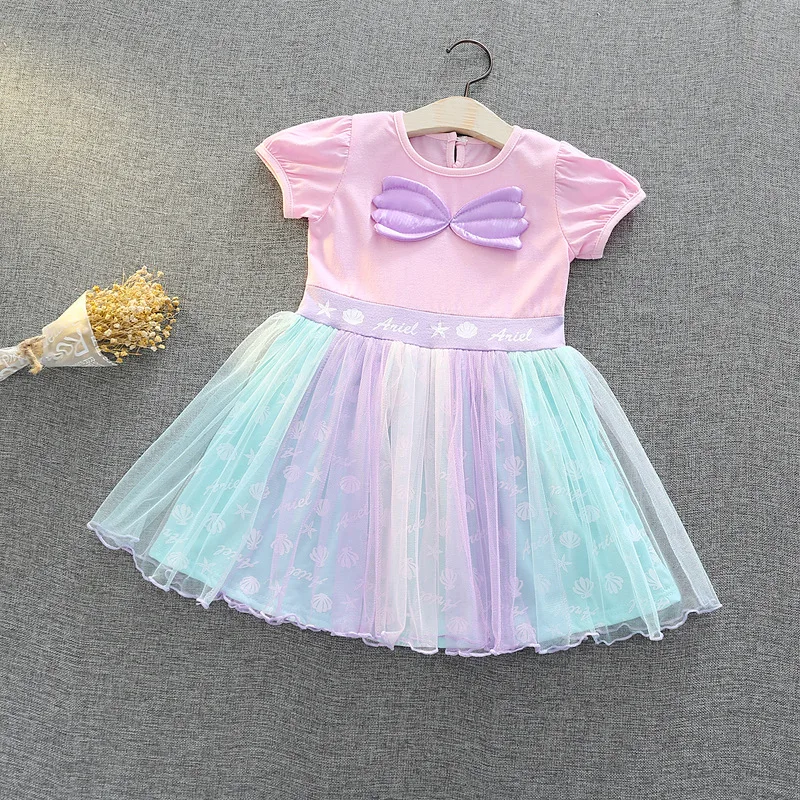 Children Cartoon Dress for Kids Ariel Cosplay Costume Girls Pattern Baby Girl Princess Cotton Clothing | Детская одежда и обувь