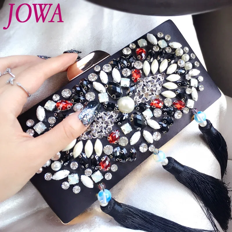 

2019 New Design Women's Fashion Evening Bags Vintage Colors Diamonds Handbag Socialite Pearl Tassel Clutch Wedding Party Package