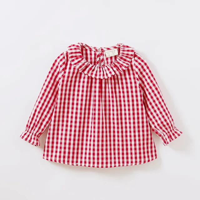 Chemises à carreaux pour filles, chemise princesse en coton à manches longues avec col de poupée, vêtements pour enfants, hauts décontractés pour tout-petits, vêtements pour bébés filles 1