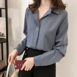 Модные топы, блузки женские офисные с длинным рукавом Твердые Цвет блузка рубашка Повседневное элегантные женские офисные женская блузка