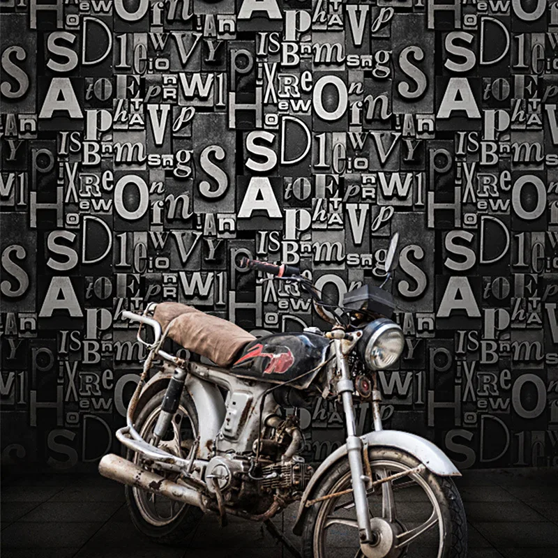 

Vintage wallpaper 3D stereo nostalgic English alphabet barber shop restaurant bar clothing store KTV background wall paper