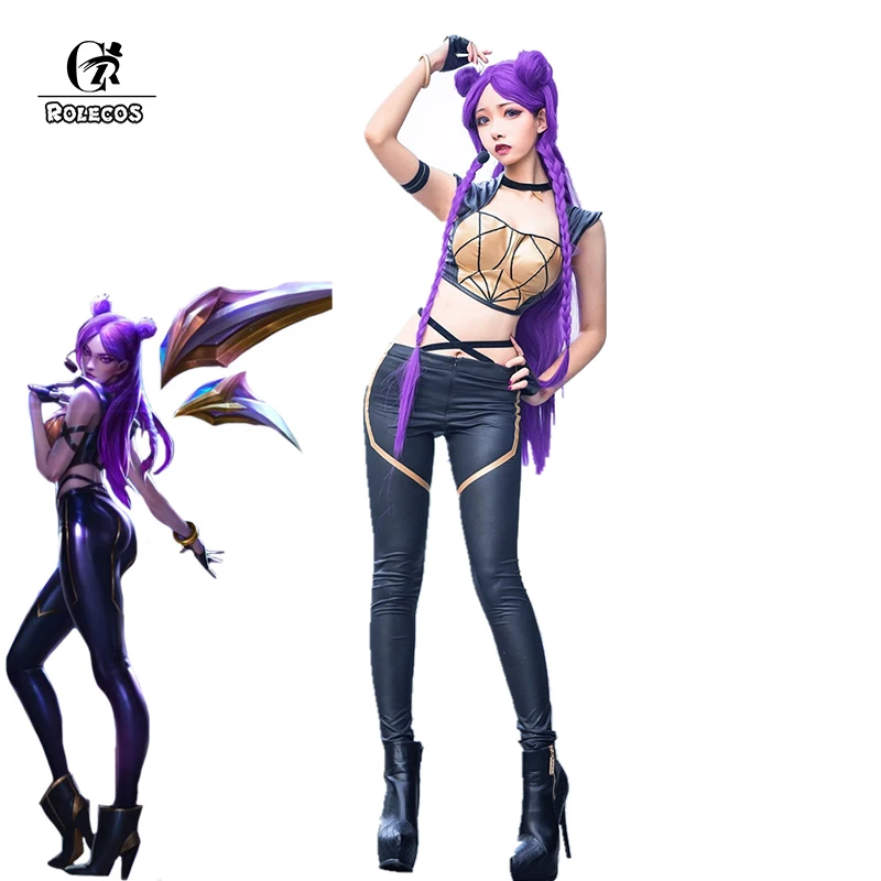 ROLECOS Game LOL K/DA Kaisa Cosplay Costume LOL KDA Cosplay Costume Leather Uniform Sexy Costume for Women Full Set with Gloves