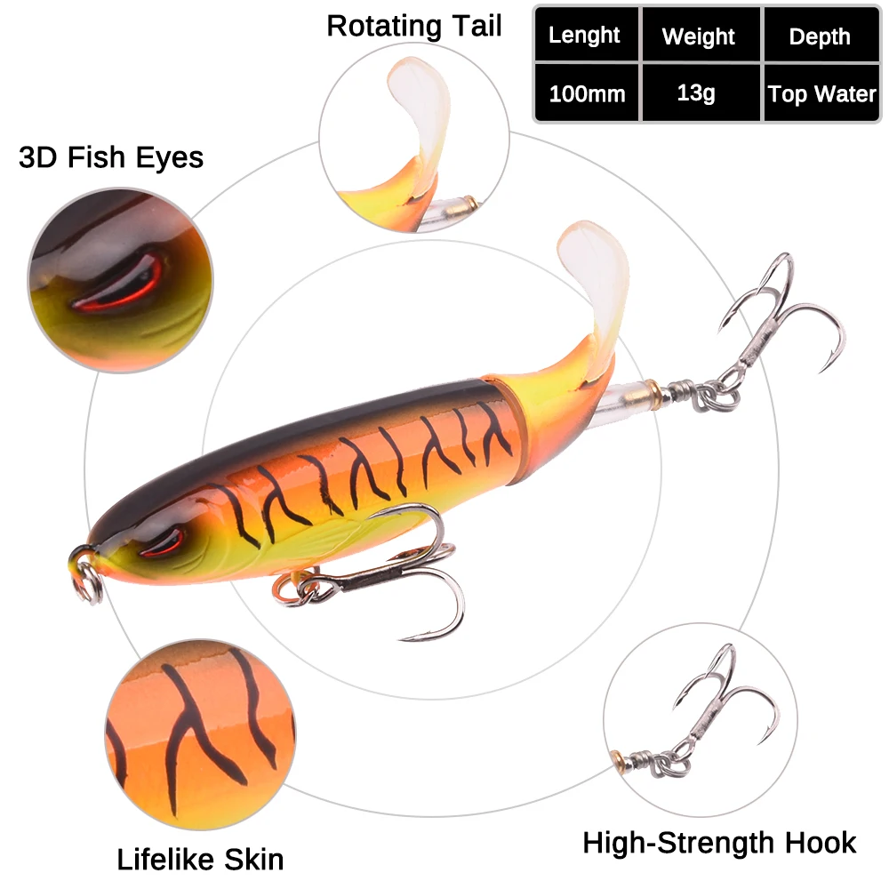 Isca de Pesca Lote Whopper Plopper 100mm 13g Flutuante Popper Lápis Artificial Duro Isca Wobbler Rotação Cauda Pesca Equipamento 3 Pçs - 2 3 pçs lote whopper plopper 100mm 13g