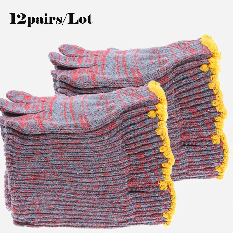 

12Pairs/Lot Z&Q Working Gloves Cotton Yarn Non-slip Wearable Red with Grey Elastic Gloves One Size G091301