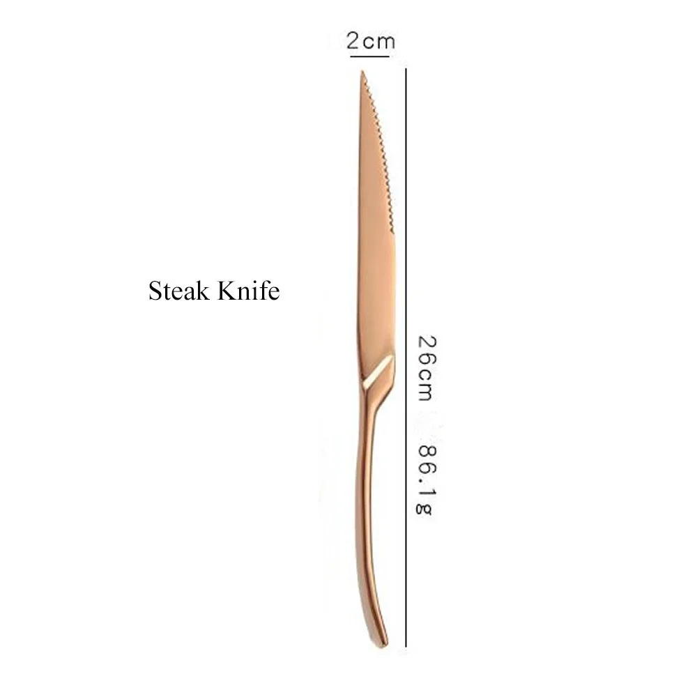 Набор посуды из меди, розового золота, столовые приборы из нержавеющей стали, набор вилок, острый нож для стейка, креативный столовый набор, свадебный - Цвет: Steak Knife