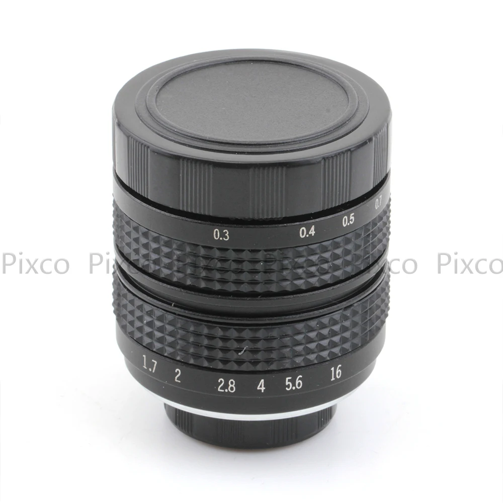 Kaufen Pixco 35mm f 1,7 für Nikon 1 MICRO 4 3 Für Pentax Q Nex FUJI FX CC TV Objektiv + objektiv Haube + Macro Ring + C Montieren zu kamera adapter