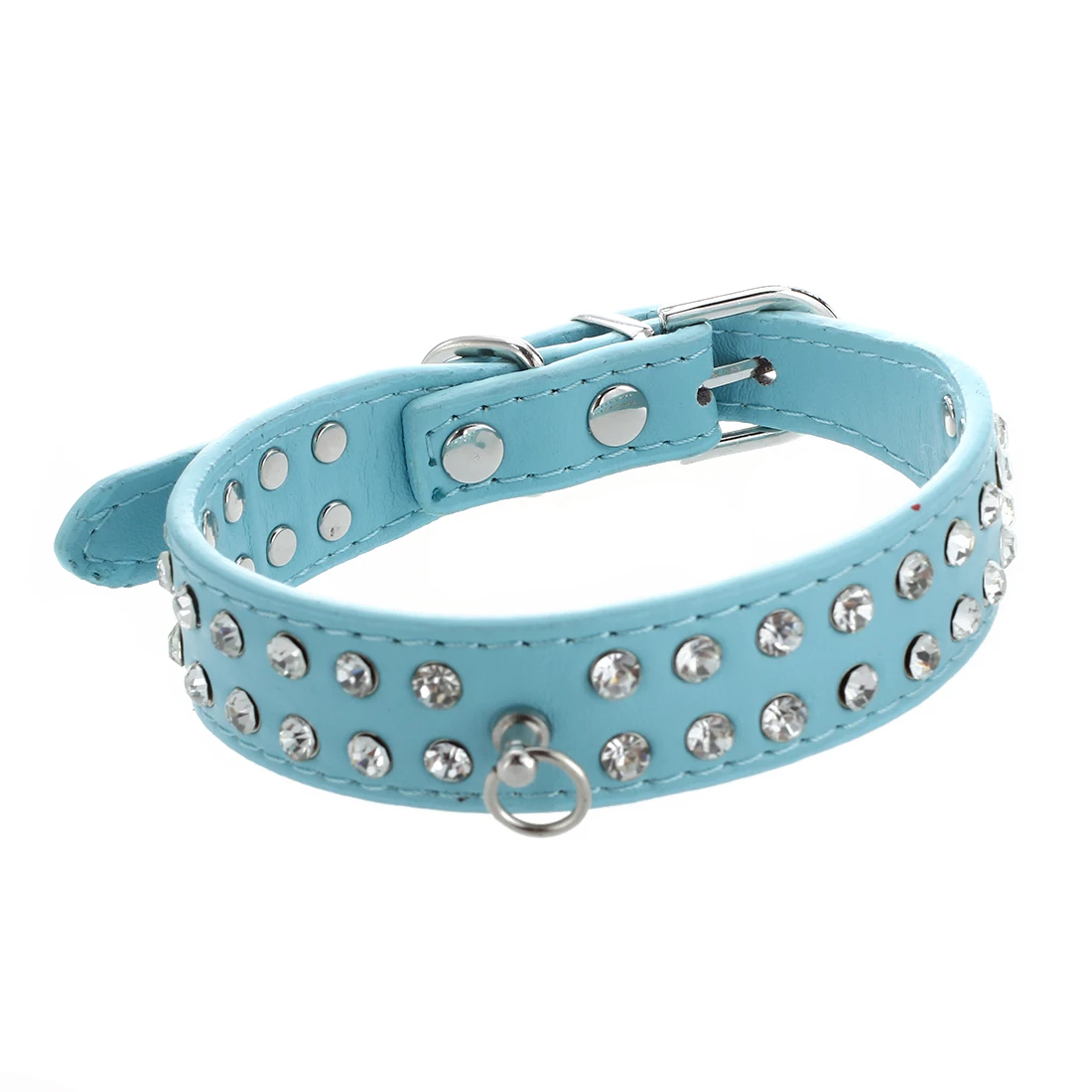 PU Leather Strap Necklace for Pet Dog Zircons Blue Size Sin Collars