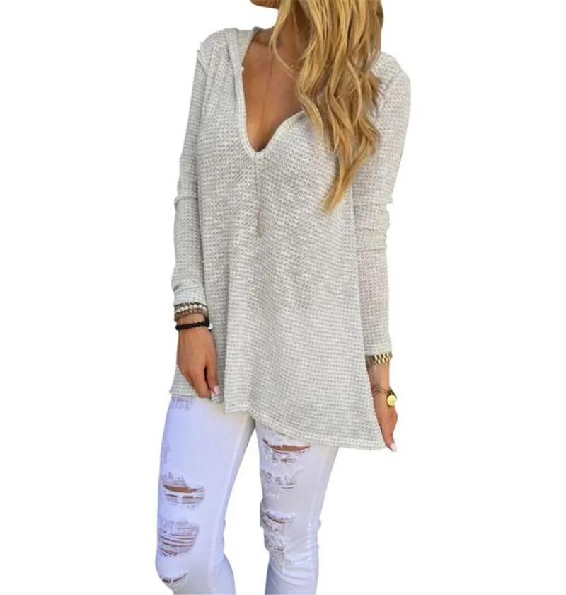 

2018 Hot Selling Fashion Summer Women Plus Size Long Sleeve Hooded Casual Loose Solid Tops Shirt Plus Size Blusas Femininas