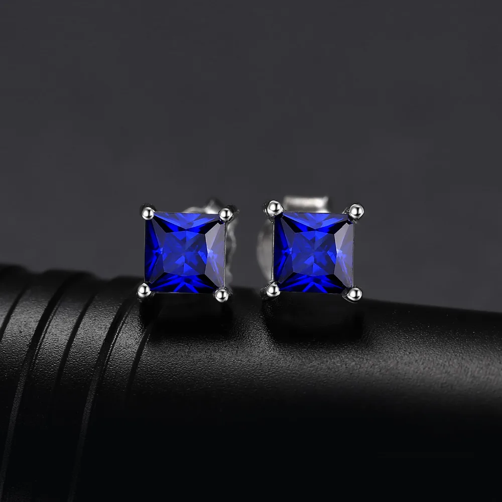 Jewelrypalace квадратный 0.8ct создан синий сапфир серебро 925 Серьги-гвоздики для Для женщин классические модные Серьги ювелирные изделия