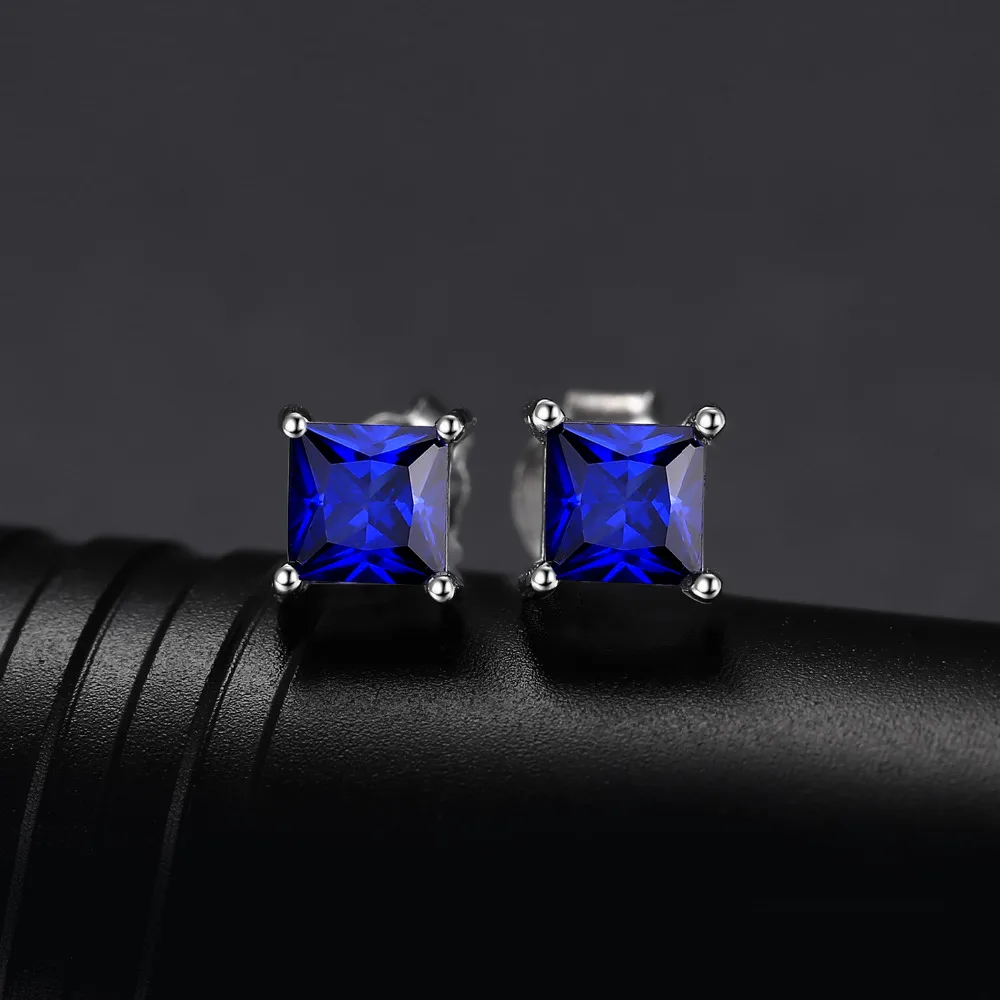 Jewelrypalace квадратный 0.8ct создан синий сапфир серебро 925 Серьги гвоздики для Для