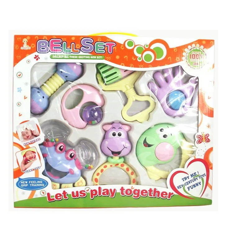 7 PCS Mixed in font b Box b font Baby Rattles Teether Set Early Development Toys