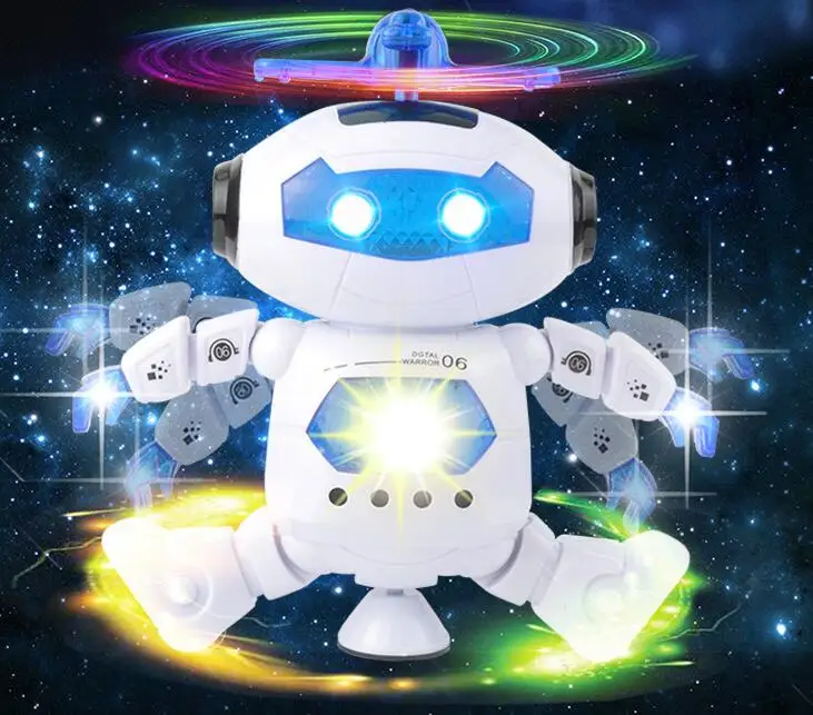 

21CM Cute Electric Dancing Robot Toys Rotating Space Robot Musical Walk Light Electronic Dancer Robot Toys For Children Gift